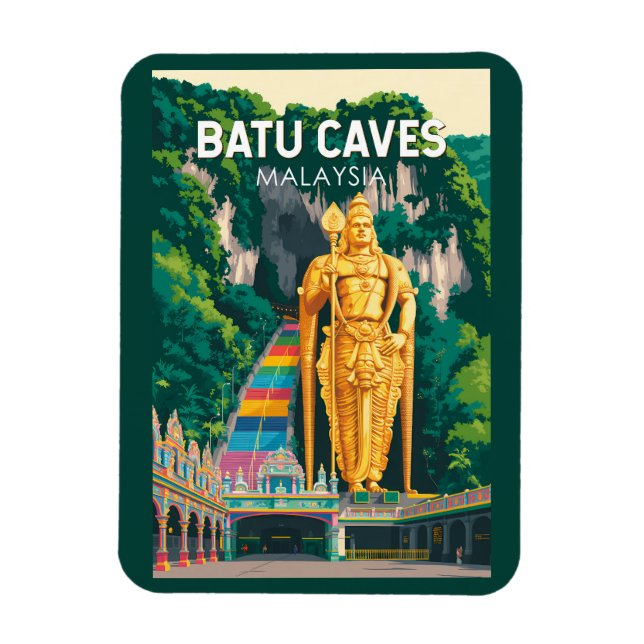 Ímã Batu Caves Malaysia Illustration Travel Art Retro (Vertical)