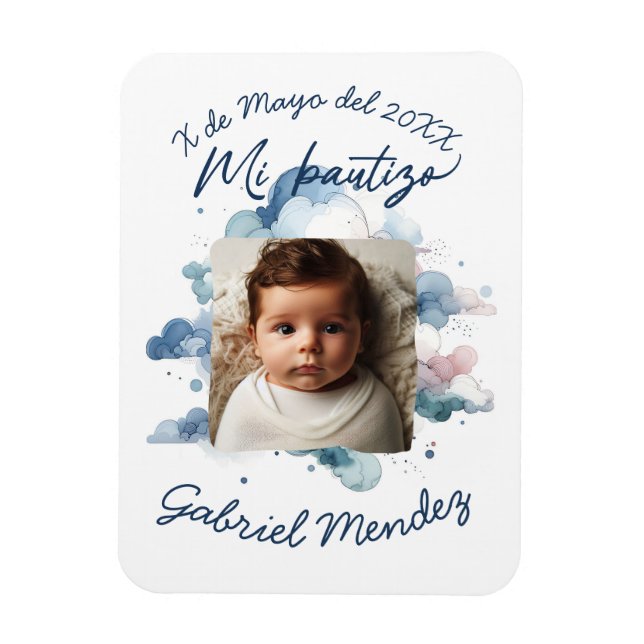 Ímã Bautizo con foto espanhola Watercolor (Vertical)
