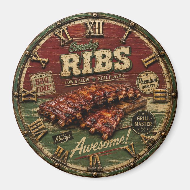 Imã BBQ Ribs Smokehouse Barbecue  Grill Master Gift (Frente)