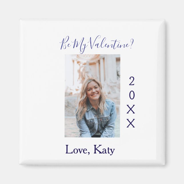 Imã Be my valentine love name purple year photo simple (Frente)
