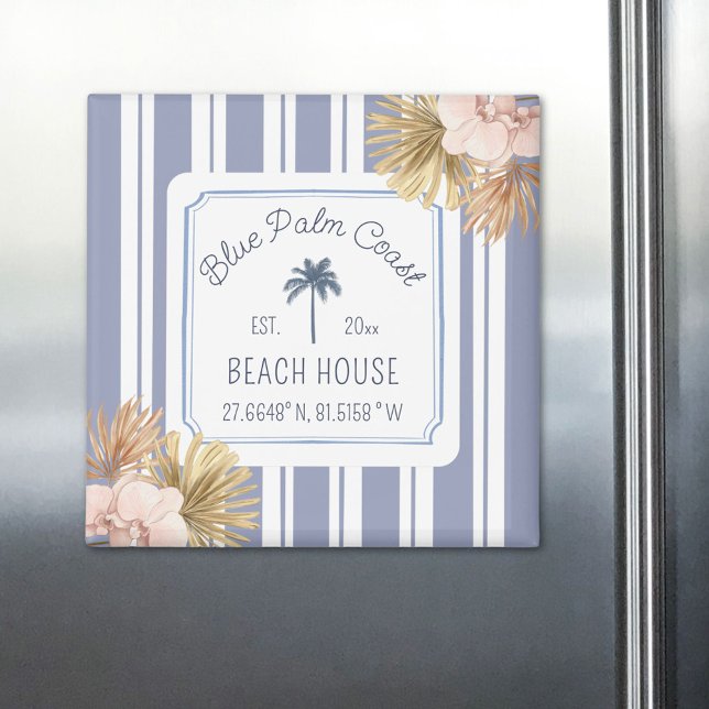 Imã Beach House Blue Stripes Coastal Boho Farmhouse (In situ)