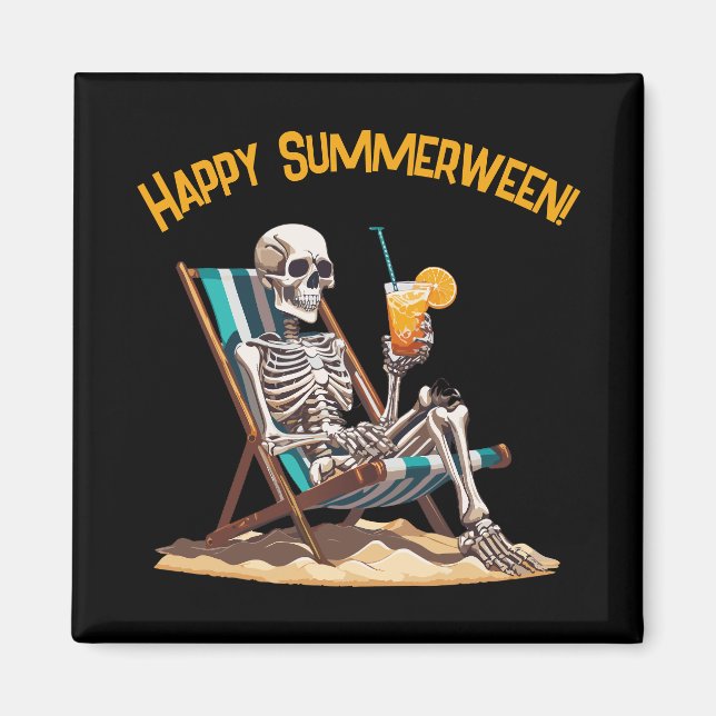Imã Beach Lounging Skeleton Halloween (Frente)