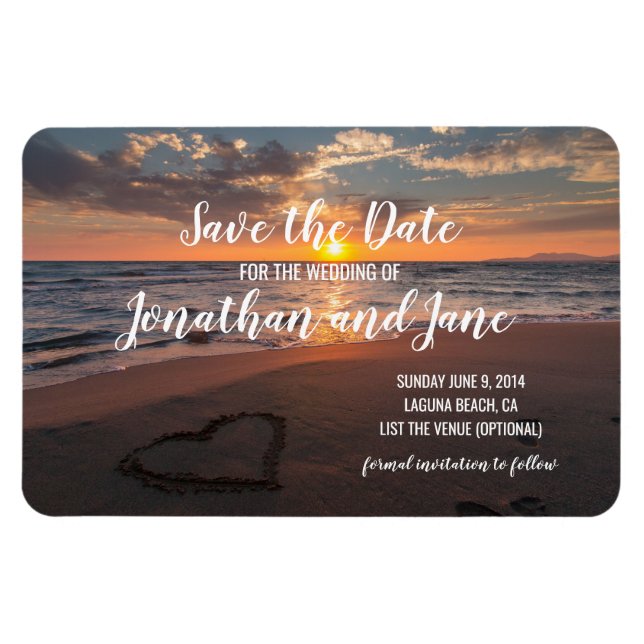 Ímã Beach Ocean Wedding Heart Deluxe Salve a Data (Horizontal)