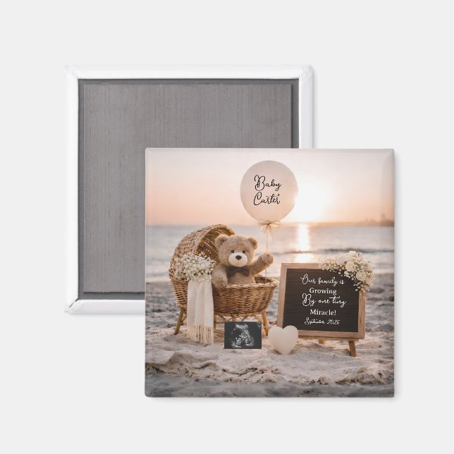 Imã beach sunset pregnancy announcement teddy keepsake (Front/Back)