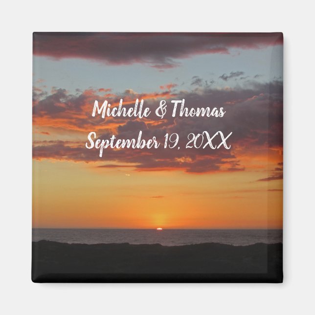 Imã Beach Wedding Orange Sunset Pacific Guest Favor (Frente)