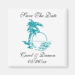 Imã Beach Weding Save The Date Palm Tree Sunset Magne