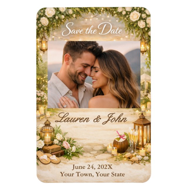 Ímã Beachside Garde Photo Save The Date Wedding Magnet (Vertical)