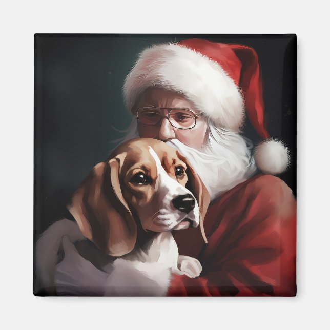 Imã Beagle com Papai Noel Natal Festivo (Frente)