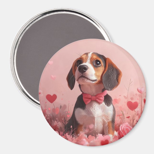 Imã Beagle com Rosas - Dia dos Namorados (Front/Back)