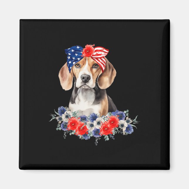 Imã Beagle Dog Bandana American Flag 4 De Julho (Frente)