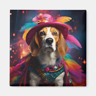 Imã Beagle em um chapéu de penas