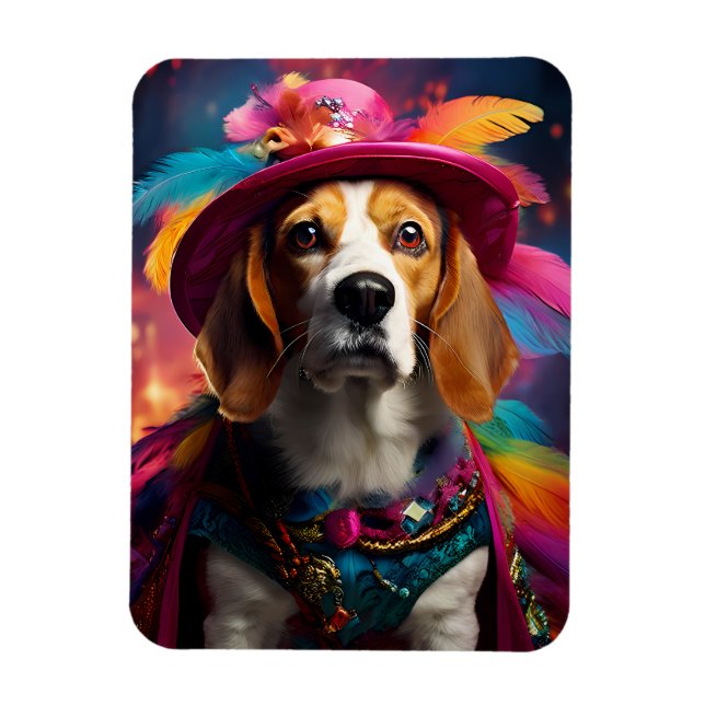 Ímã Beagle em um chapéu de penas (Vertical)