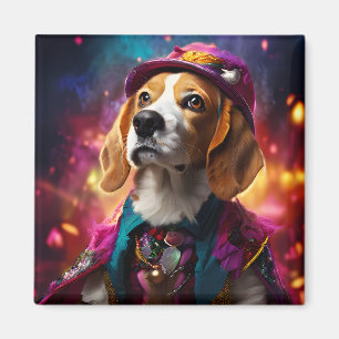 Imã Beagle em um chapéu rosa