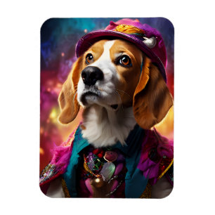 Ímã Beagle em um chapéu rosa