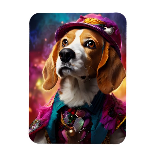 Ímã Beagle em um chapéu rosa (Vertical)