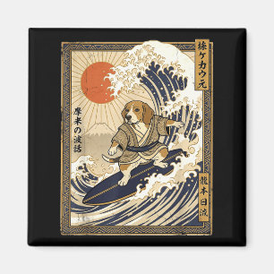 Imã Beagle japonês surfando kanagawa onda engraçado sa