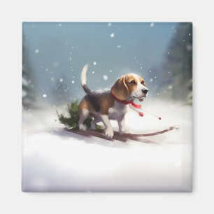 Imã Beagle Natal neve inverno