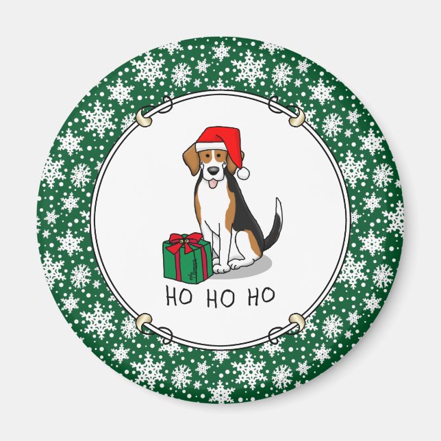 Imã Beagle Natal Santa Hat (triz cor 3) (Frente)