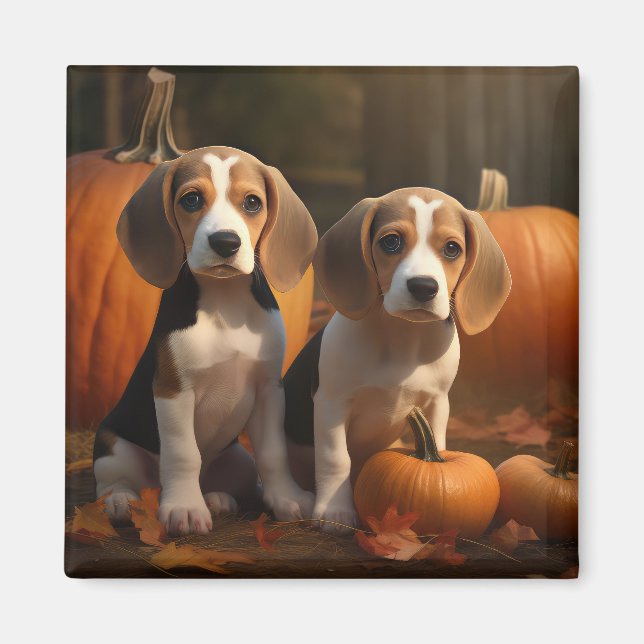 Imã Beagle Puppy Autumn Delight Pumpkin (Frente)
