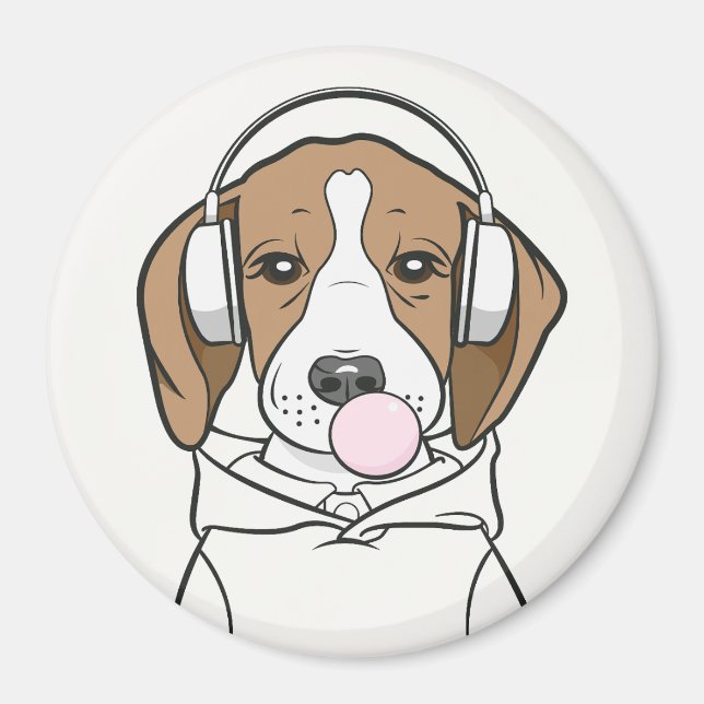 Imã Beagle Refrigerante com Bubblegum Cute Engraçado C (Frente)