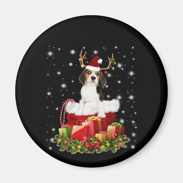 Imã Beagle Reindeer Presente Presente Presente Present (Frente)
