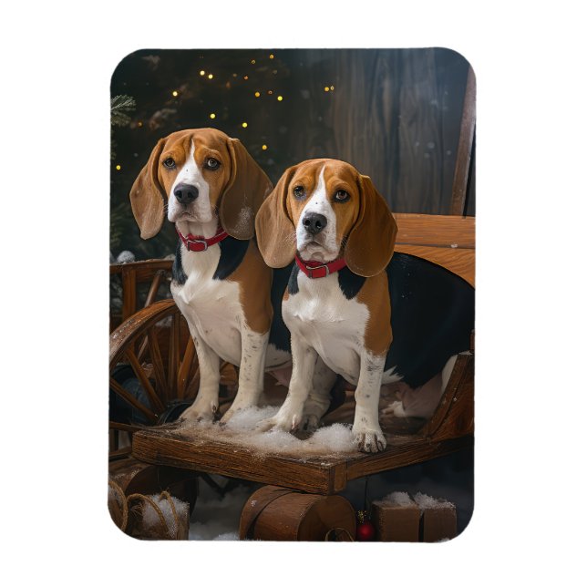 Ímã Beagle Snowy Sleigh Decência de Natal (Vertical)