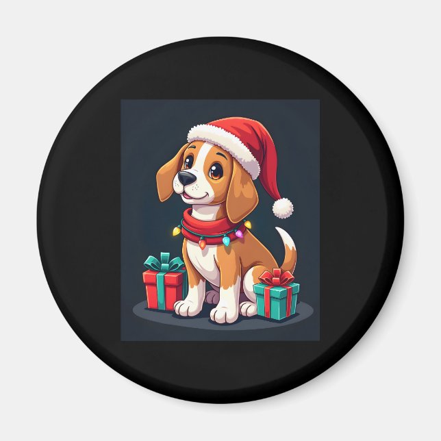 Imã Beagle Xmas Lighting Papais noeis Beagle Dog Natal (Frente)