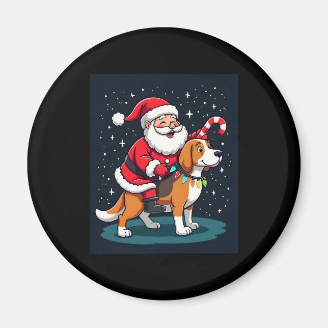 Imã Beagle Xmas Lighting Papais noeis pilotando Beagle (Frente)