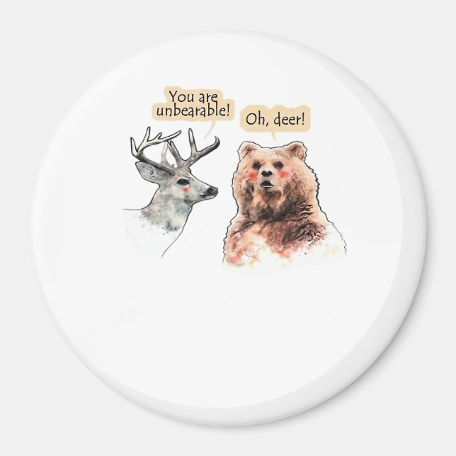 Imã Bear And Deer Conversation Funny Wildlife Design  (Frente)