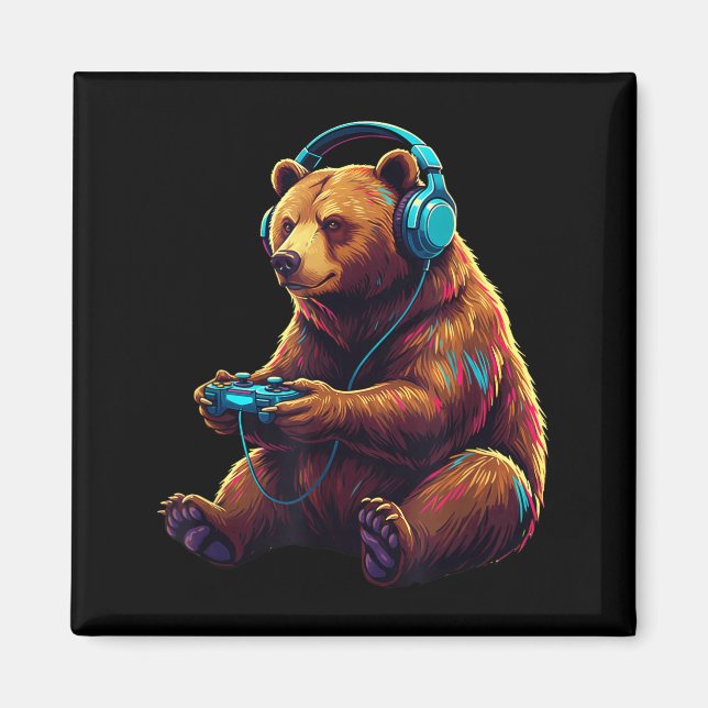 Imã Bear Gaming Animal Video Games Funny Bear  (Frente)