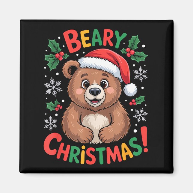 Imã Beary Christmas Cute Bear Santa Funny Holiday  (Frente)