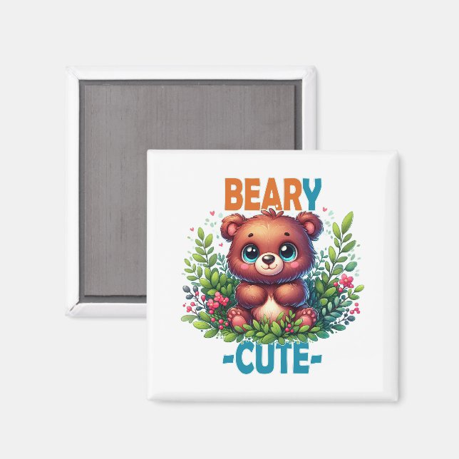 Imã Beary Cute. Teddy Bear a sorrir. Arma engraçado (Front/Back)