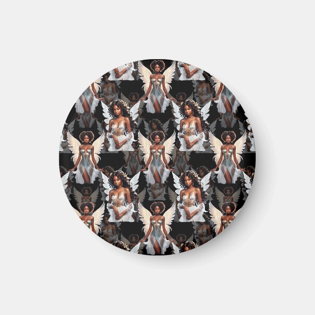 Imã Beautiful Black Girl Angels Pattern Design -Dark (Frente)