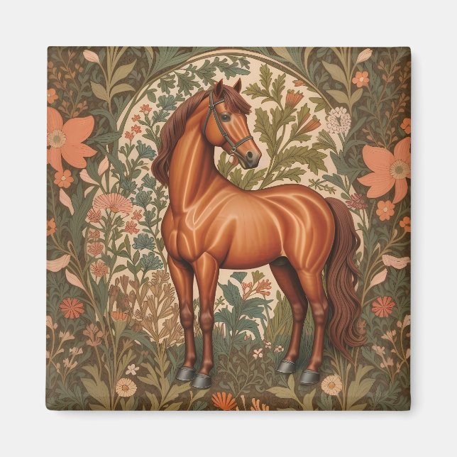 Imã Beautiful Brown Horse William Morris Inspired  (Frente)