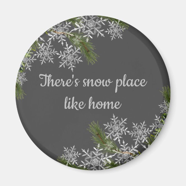 Imã Beautiful Gray Snowflake & Pine Winter Home Magnet (Frente)