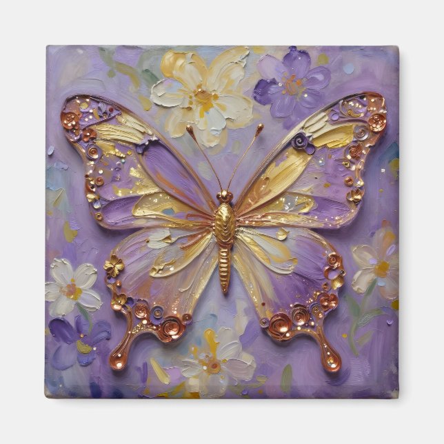Imã Beautiful Purple Butterfly and Flowers (Frente)