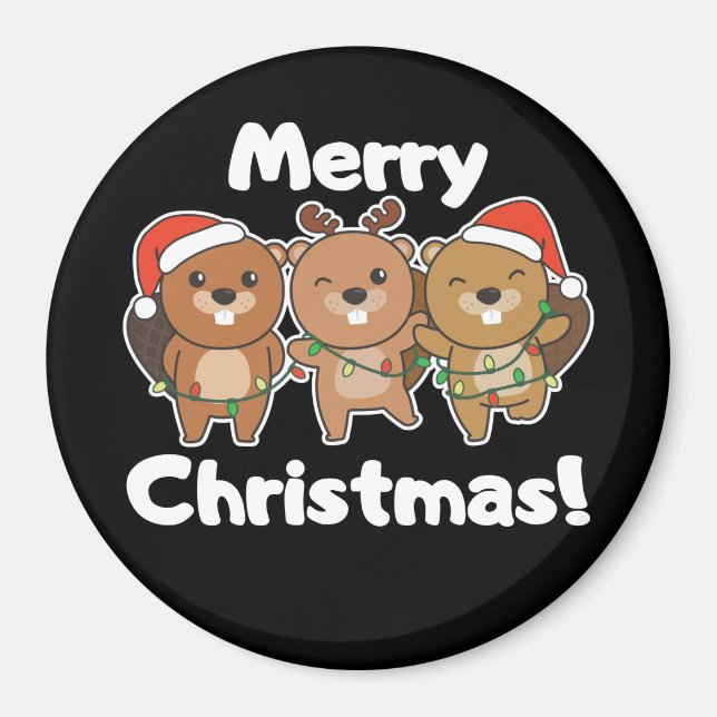 Imã Beaver Animais de Natal Beavernas Feliz Natal M (Frente)