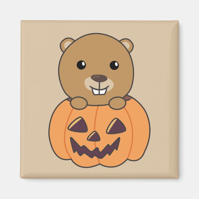 Imã Beaver No Pumpkin Sweet Beaver Feliz Halloween Mag (Frente)