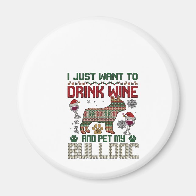 Imã Beba Vinho Bulldog Cachorro Suéter Feio Chapéu de  (Frente)