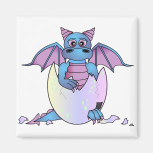 Imã Bebê bonito do dragão em ovo rachado - azul/roxo