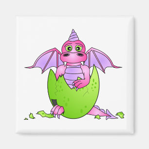 Imã Bebê bonito do dragão em ovo rachado - rosa/roxo