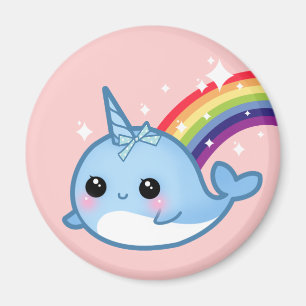 Imã Bebê bonito narwhal com arco-íris e estrelas no