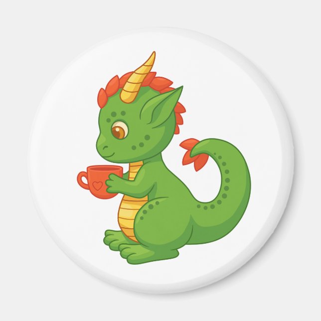 Imã Bebê Dragão Fofo Segurando Xícara (Frente)