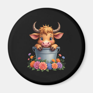 Imã Bebê Fofo Vaca das Terras Altas Com flores Bezerro
