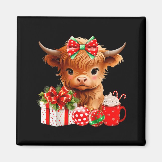 Imã Bebê Fofo Vaca das Terras Altas Feliz Natal Vaca d (Frente)
