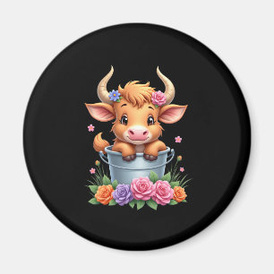 Imã Bebê Fofo Vaca Highland Com flores Bezerro Animal