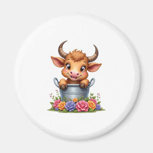 Imã Bebê Fofo Vaca Highland Com flores Bezerro Animal
