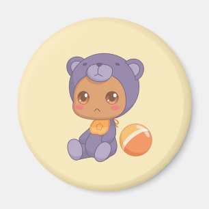 Imã Bebê Garota Roxinha Roupa de Urso Roxo, macacão