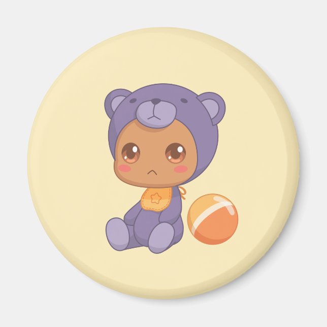 Imã Bebê Garota Roxinha Roupa de Urso Roxo, macacão Am (Frente)