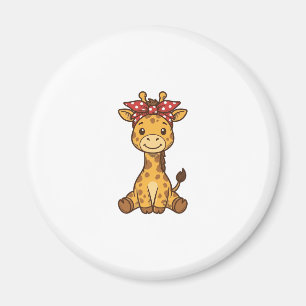 Imã Bebê Girafa Fofa com Laço Design Vetorial Vintage_